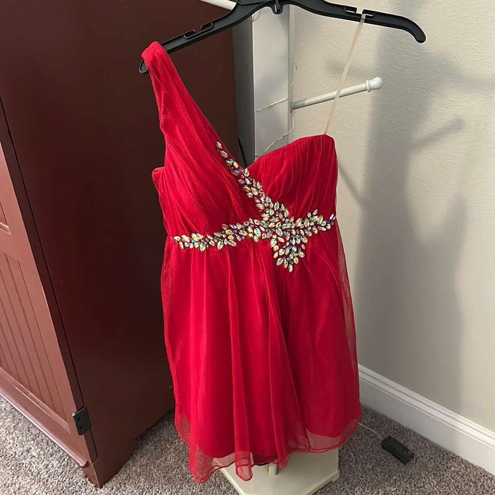 Red sequin hearts dress with rhinestones